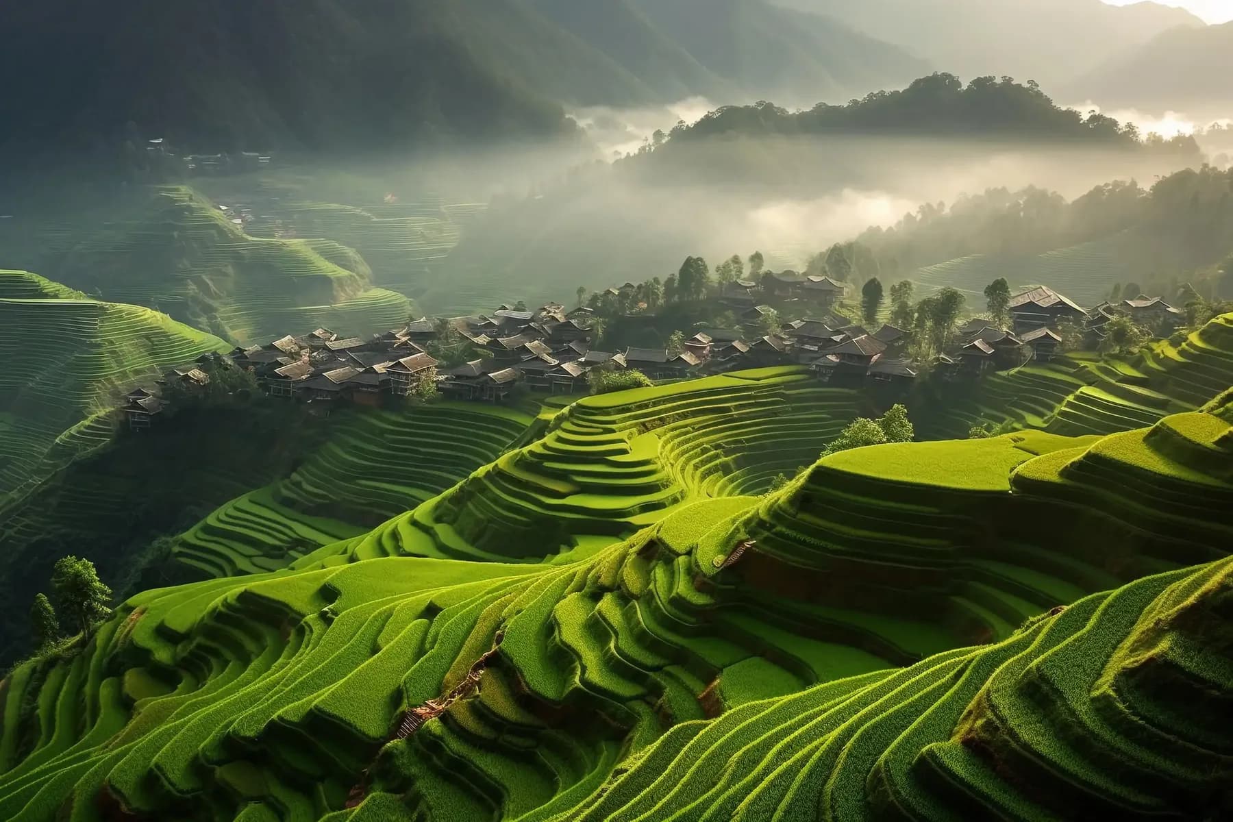 Morning view of Longji Rice Terraces